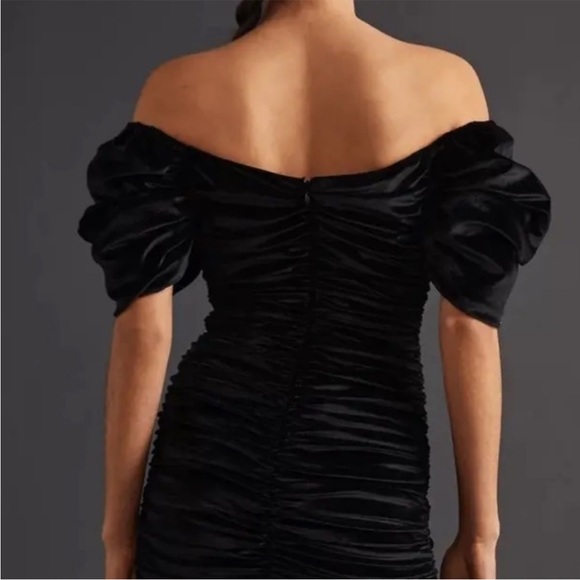 NWT Anthropologie Hutch Black Velvet Ruched Puff Sleeve Mini Dress size 10 - Picture 8 of 16